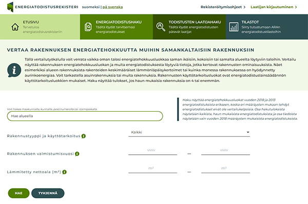 Energiatodistusrekisteri – tilastohaku