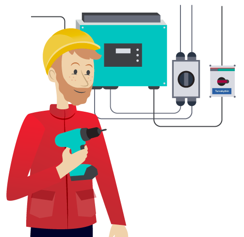 Aurinkosahköasentaja asentamassa invertteria – piirroskuva