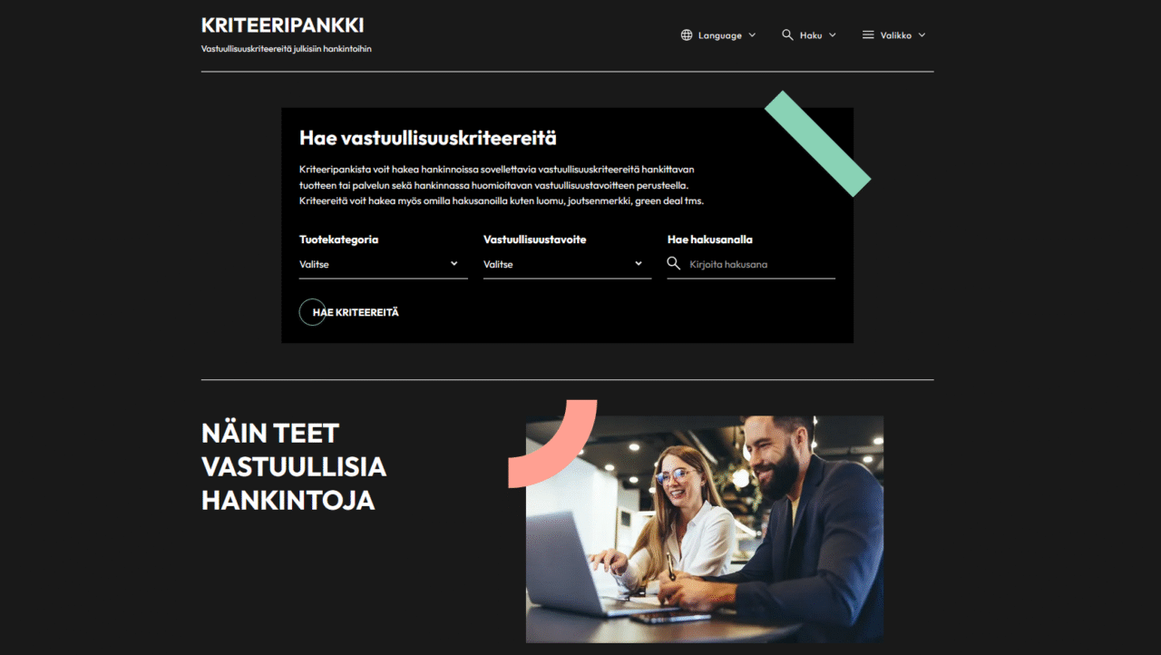 Kuvakaappaus kriteeripankki.fi palvelusta