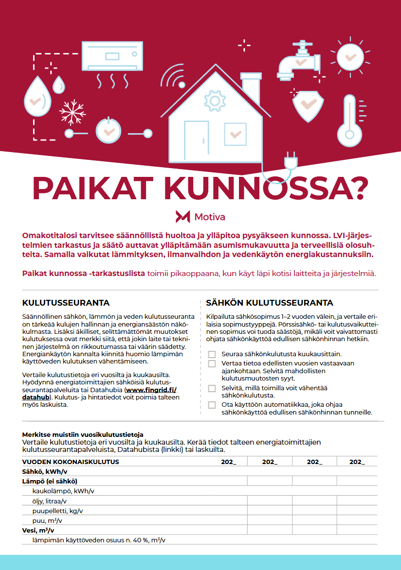 Paikat kunnossa? Tarkastuslista omatoimiseen kodin huoltoon ja ylläpitoon